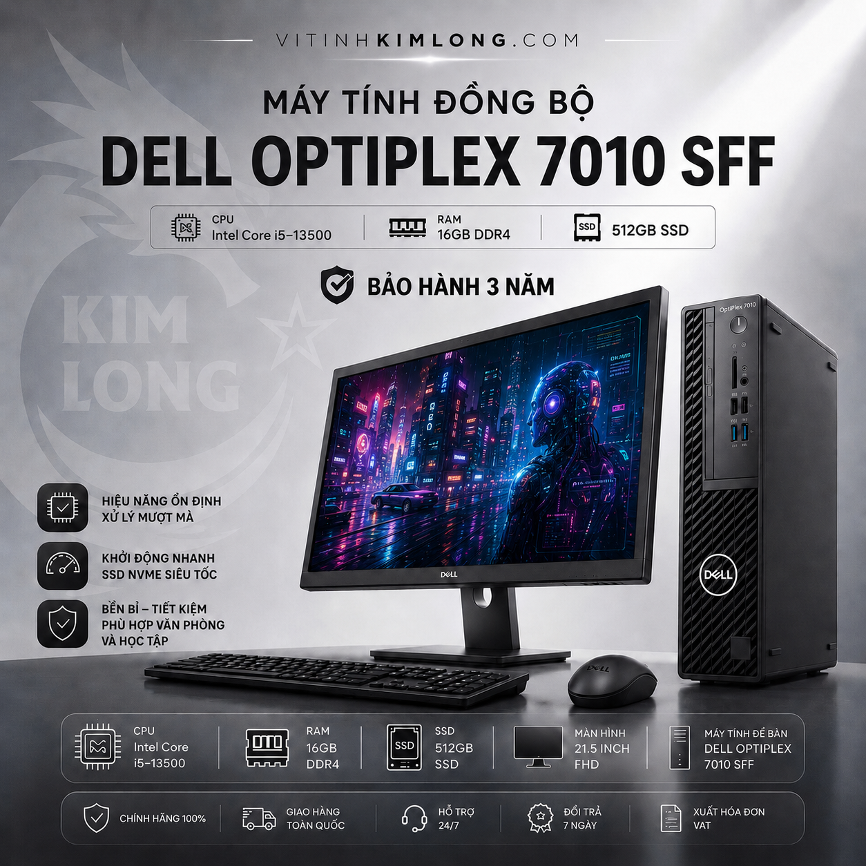 Dell OptiPlex 7010 SFF , Máy tính để bàn i5-13500, 16GB, 512GB SSD, 3Y